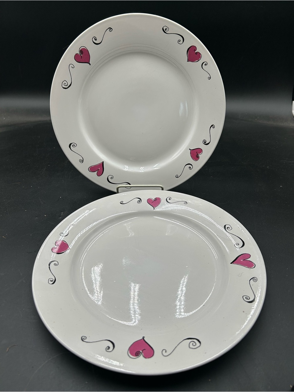 Rosanna White and Pink Heart Dinner Plates, Valentine’s Day